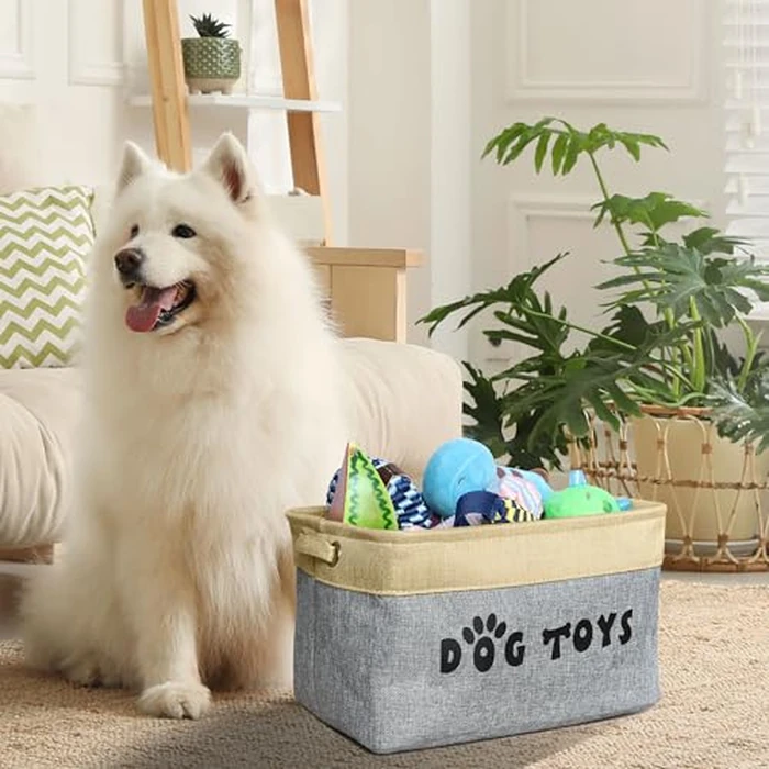 PET ARTIST Dog Toy Basket, Collapsible Dog Toy Bin Box with Comfortable Handles, Large Pet Toy Storage Basket Organizer for Accessories, Toys,Coat & Clothing,Blanket Leash (Gray, M:15"x11"x9") by PET ARTIST - Image 3