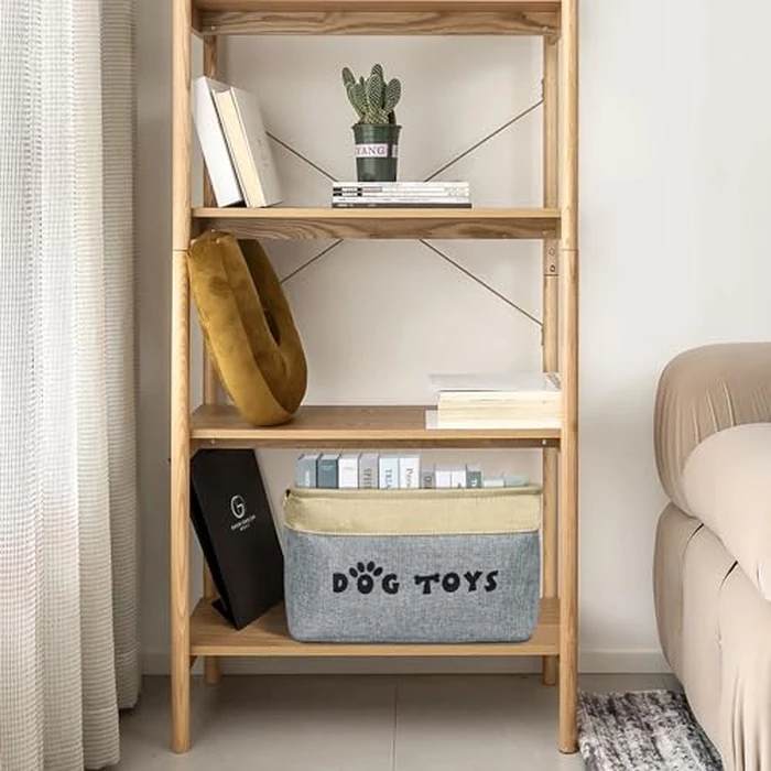 PET ARTIST Dog Toy Basket, Collapsible Dog Toy Bin Box with Comfortable Handles, Large Pet Toy Storage Basket Organizer for Accessories, Toys,Coat & Clothing,Blanket Leash (Gray, M:15"x11"x9") by PET ARTIST - Image 4