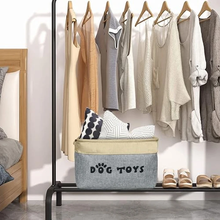 PET ARTIST Dog Toy Basket, Collapsible Dog Toy Bin Box with Comfortable Handles, Large Pet Toy Storage Basket Organizer for Accessories, Toys,Coat & Clothing,Blanket Leash (Gray, M:15"x11"x9") by PET ARTIST - Image 5
