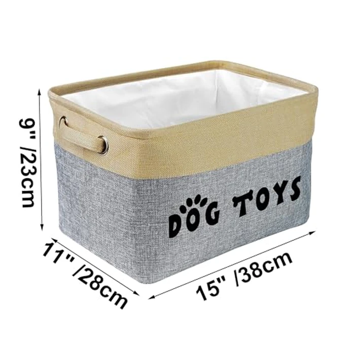 PET ARTIST Dog Toy Basket, Collapsible Dog Toy Bin Box with Comfortable Handles, Large Pet Toy Storage Basket Organizer for Accessories, Toys,Coat & Clothing,Blanket Leash (Gray, M:15"x11"x9") by PET ARTIST - Image 7