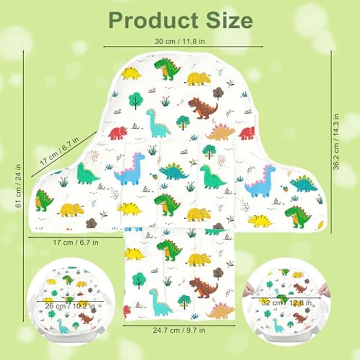 Lomgwumy for IKEA High Chair Cushion, for Antilop Cushion, with High Chair Handy Pocket Pouch, for IKEA Antilop Highchair, Cotton Soft, Baby Sitting More Comfortable (Cartoon Dinosaur Pattern) by Lomgwumy - Image 2