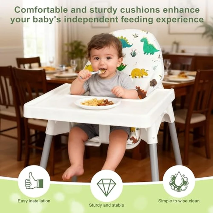 Lomgwumy for IKEA High Chair Cushion, for Antilop Cushion, with High Chair Handy Pocket Pouch, for IKEA Antilop Highchair, Cotton Soft, Baby Sitting More Comfortable (Cartoon Dinosaur Pattern) by Lomgwumy - Image 4