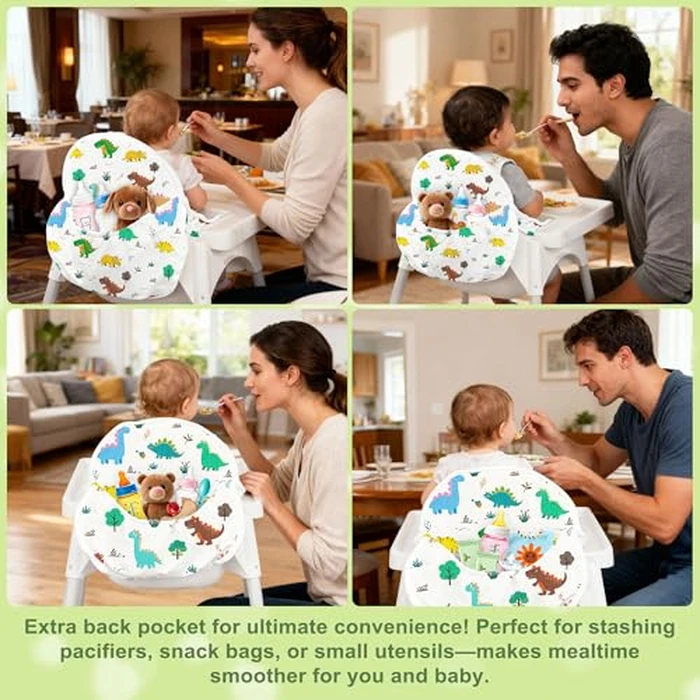 Lomgwumy for IKEA High Chair Cushion, for Antilop Cushion, with High Chair Handy Pocket Pouch, for IKEA Antilop Highchair, Cotton Soft, Baby Sitting More Comfortable (Cartoon Dinosaur Pattern) by Lomgwumy - Image 6