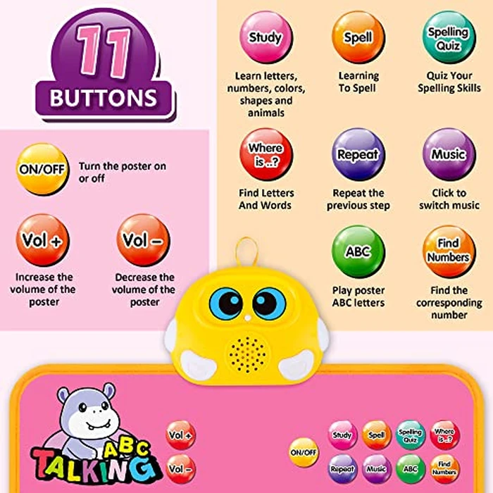 Interactive Alphabet Wall Chart, Talking ABC, 123s, Music Poster, Kids Learning Toys for Toddlers 1-3, Electronic Educational Toddler Toy, Educational Gift for Age 1 2 3 4 5 Year Old Girls Boys - Pink by GaHoo - Image 2