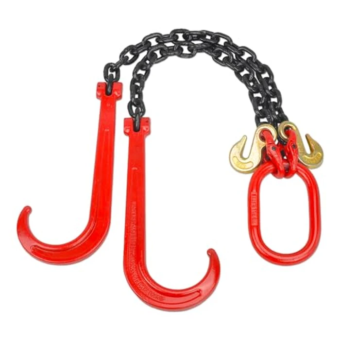 TBAPFS 3/8" Grade 80 V-Type Transport Tow Chain w/15 J-Hooks 2Ft Long Shank Legs for Flatbed Truck Tie Trailer Tractor Car Wrecker Tow Chain,7100Lbs Work Load Limit,G80 Steel Towing Bridle,Black+Red by TBAPFS - Image 1