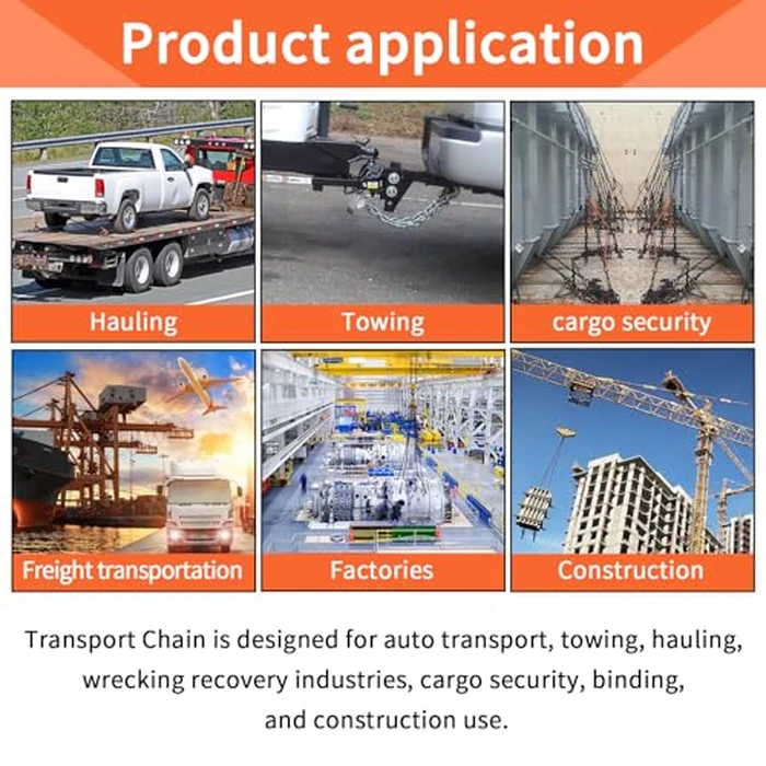 TBAPFS 3/8" Grade 80 V-Type Transport Tow Chain w/15 J-Hooks 2Ft Long Shank Legs for Flatbed Truck Tie Trailer Tractor Car Wrecker Tow Chain,7100Lbs Work Load Limit,G80 Steel Towing Bridle,Black+Red by TBAPFS - Image 4