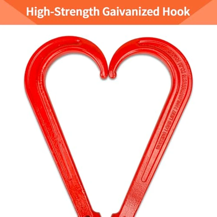 TBAPFS 3/8" Grade 80 V-Type Transport Tow Chain w/15 J-Hooks 2Ft Long Shank Legs for Flatbed Truck Tie Trailer Tractor Car Wrecker Tow Chain,7100Lbs Work Load Limit,G80 Steel Towing Bridle,Black+Red by TBAPFS - Image 5