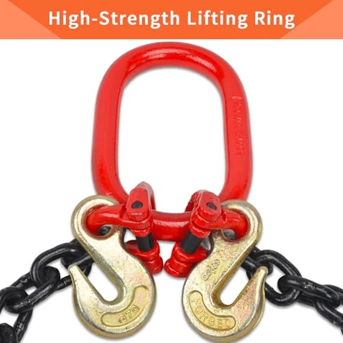 TBAPFS 3/8" Grade 80 V-Type Transport Tow Chain w/15 J-Hooks 2Ft Long Shank Legs for Flatbed Truck Tie Trailer Tractor Car Wrecker Tow Chain,7100Lbs Work Load Limit,G80 Steel Towing Bridle,Black+Red by TBAPFS - Image 6