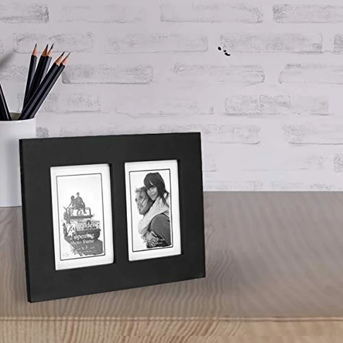 Malden Double 2x3 Picture Frame - Wide Real Wood Molding, Real Glass - Black by Malden - Image 4
