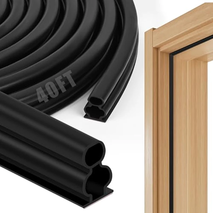 40 Feet Rubber Weather Stripping Door Seal, Extra Thick D-Shape Self Adhesive Door Seal Large Gap Door Weather Strip for Window Door Frame Insulation Soundproofing Blocks Cold Drafts Noise - Black by Kikerike - Used - Very Good condition - US$15.82