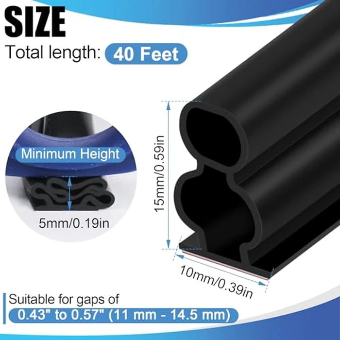 40 Feet Rubber Weather Stripping Door Seal, Extra Thick D-Shape Self Adhesive Door Seal Large Gap Door Weather Strip for Window Door Frame Insulation Soundproofing Blocks Cold Drafts Noise - Black by Kikerike - Image 2