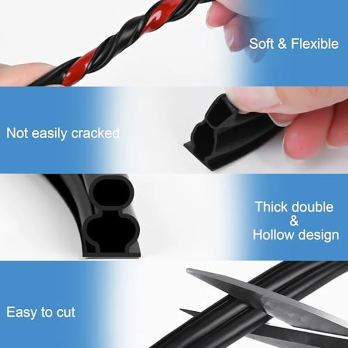 40 Feet Rubber Weather Stripping Door Seal, Extra Thick D-Shape Self Adhesive Door Seal Large Gap Door Weather Strip for Window Door Frame Insulation Soundproofing Blocks Cold Drafts Noise - Black by Kikerike - Image 3