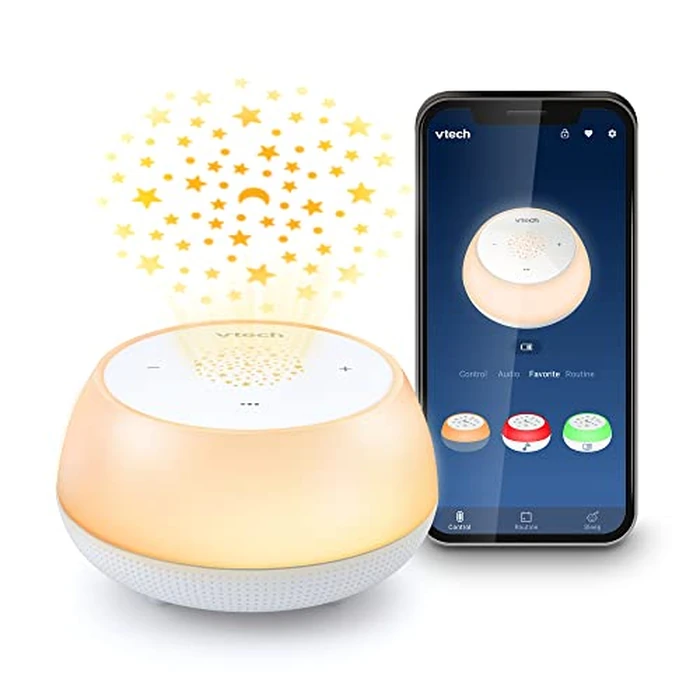 VTech BC8213 V-Hush Junior Sleep Training Soother with 40 Stories/Songs/Sounds & Record Your own Voice. Portable Bluetooth HD Speaker, 250+ Multi-Color Night Light, Ceiling Projector by VTech - Used - Acceptable condition - CA$22.17
