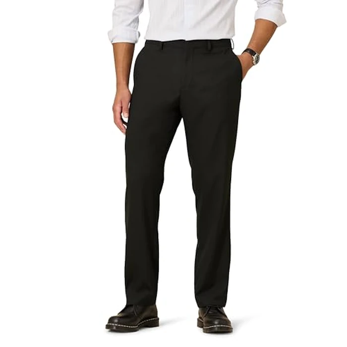 Amazon Essentials Men's Classic-Fit Wrinkle-Resistant Stretch Dress Pant Pants, -Black, 42W x 29L by Amazon Essentials - Used - Like New condition