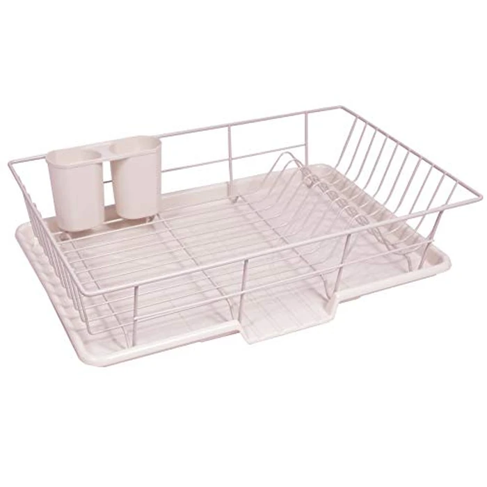 Space-Saving 3-Piece Dish Drainer Rack Set: Efficient Kitchen Organizer for Quick Drying and Storage - Includes Cutlery Holder and Drainboard - Maximize Countertop Space, Pale Pink by Sweet Home Collection - Used - Very Good condition - CA$23.49