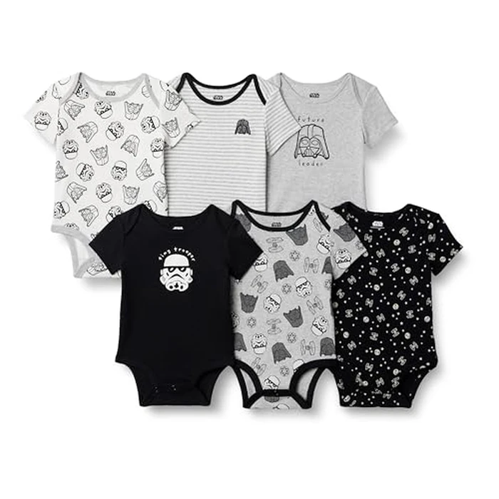 Amazon Essentials Disney | Marvel | Star Wars Unisex Babies' Short-Sleeve Bodysuits, Pack of 6, Star Wars Tiny Troopers, 12 Months by Amazon Essentials - Used - Like New condition