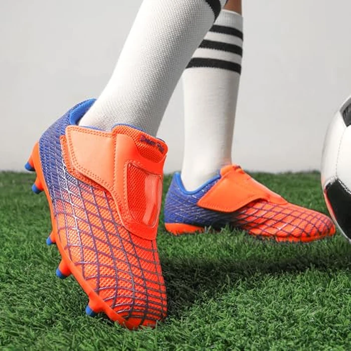 DREAM PAIRS Boys Girls Soccer Cleats Firm Ground Kids Youth Athletic Outdoor Football Shoes,Size 5 Big Kid,Orange/Blue,KKUMSO2510 by DREAM PAIRS - Image 3