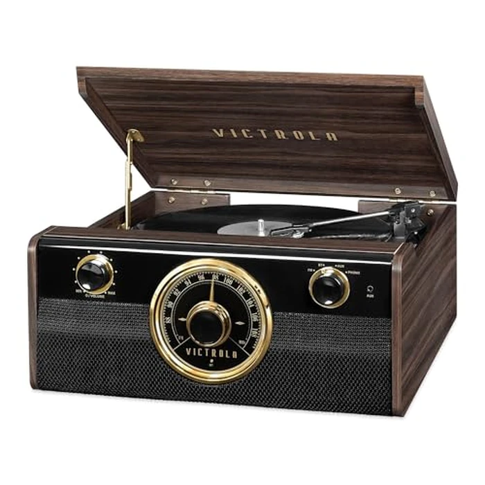 Victrola Metropolitan - 4-in-1 Bluetooth Record Player & Multimedia Center - 3-Speed Belt Driven Turntable with Built-in Speakers, AM/FM Radio, Wireless Music Streaming, Aux and RCA Outputs (Espresso) by Victrola - Used - Very Good condition