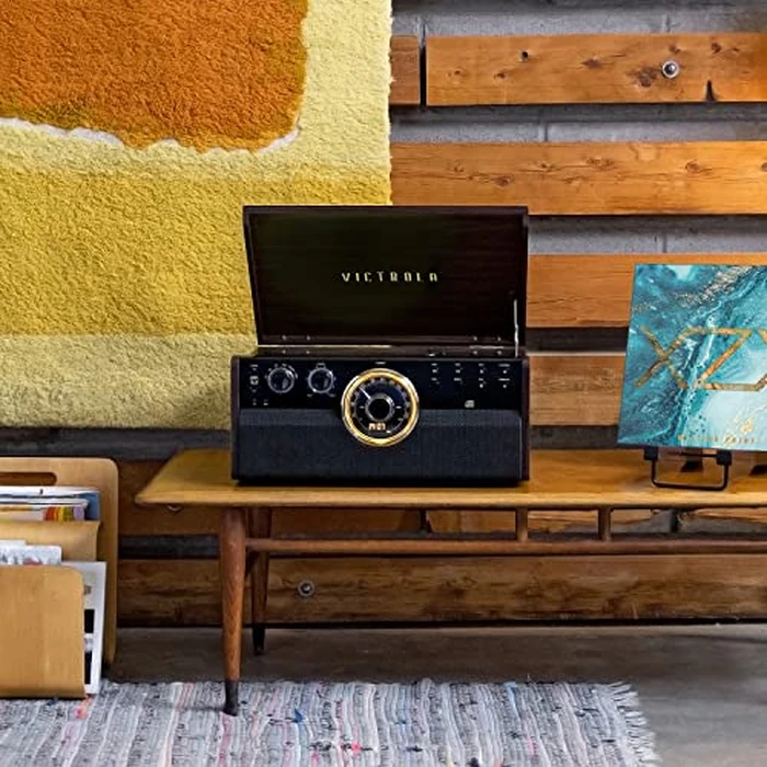 Victrola Metropolitan - 4-in-1 Bluetooth Record Player & Multimedia Center - 3-Speed Belt Driven Turntable with Built-in Speakers, AM/FM Radio, Wireless Music Streaming, Aux and RCA Outputs (Espresso) by Victrola - Image 2