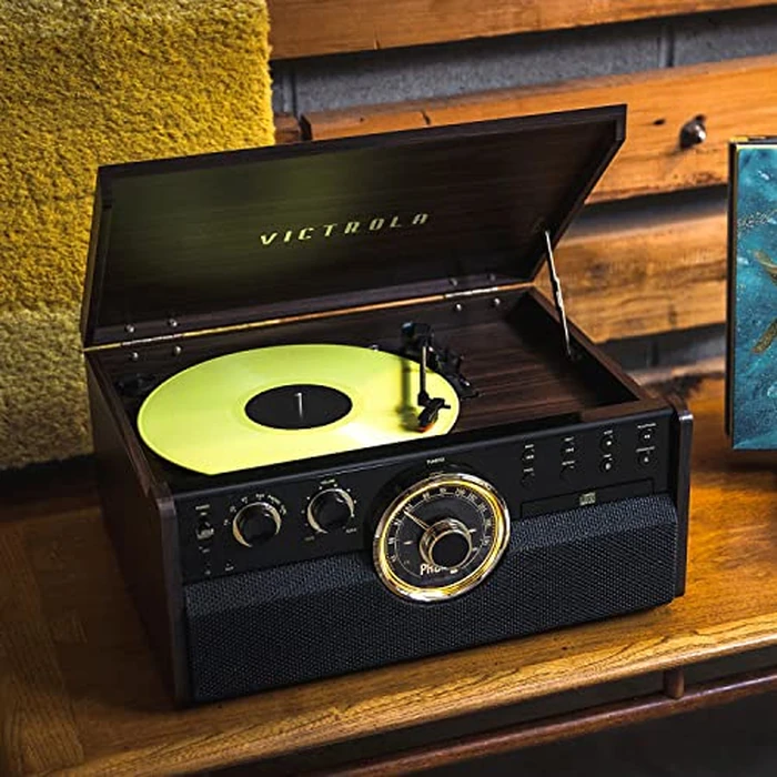 Victrola Metropolitan - 4-in-1 Bluetooth Record Player & Multimedia Center - 3-Speed Belt Driven Turntable with Built-in Speakers, AM/FM Radio, Wireless Music Streaming, Aux and RCA Outputs (Espresso) by Victrola - Image 5