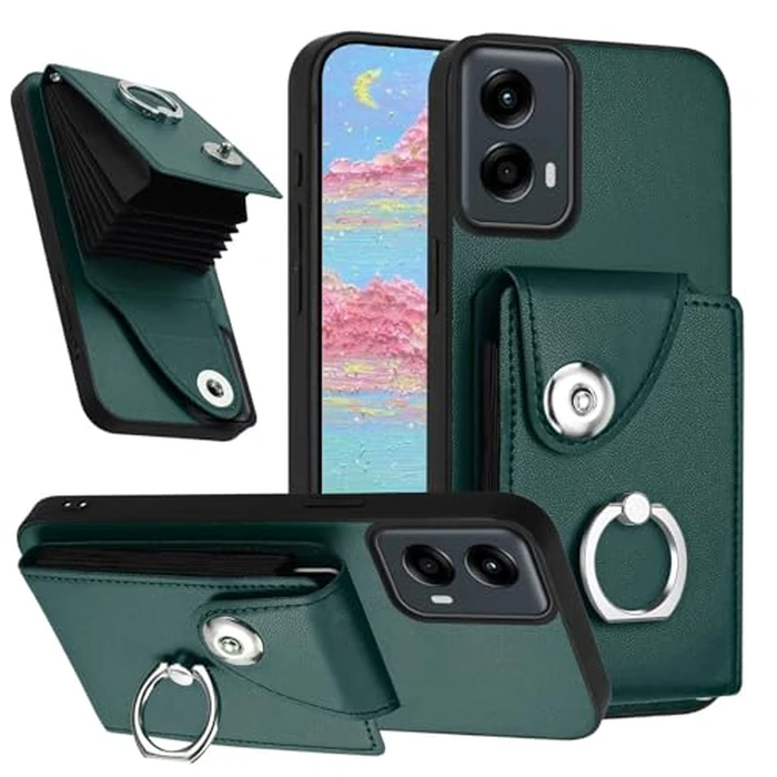 LEMAXELERS Case for Motorola G 5G 2024, Moto G 5G 2024 Wallet Case with Card Holder Design 360 degreesRotation Ring Stand Snap Button Shockproof Protective Case for Motorola G 5G 2024. Green YBK by LEMAXELERS - Used - Very Good condition
