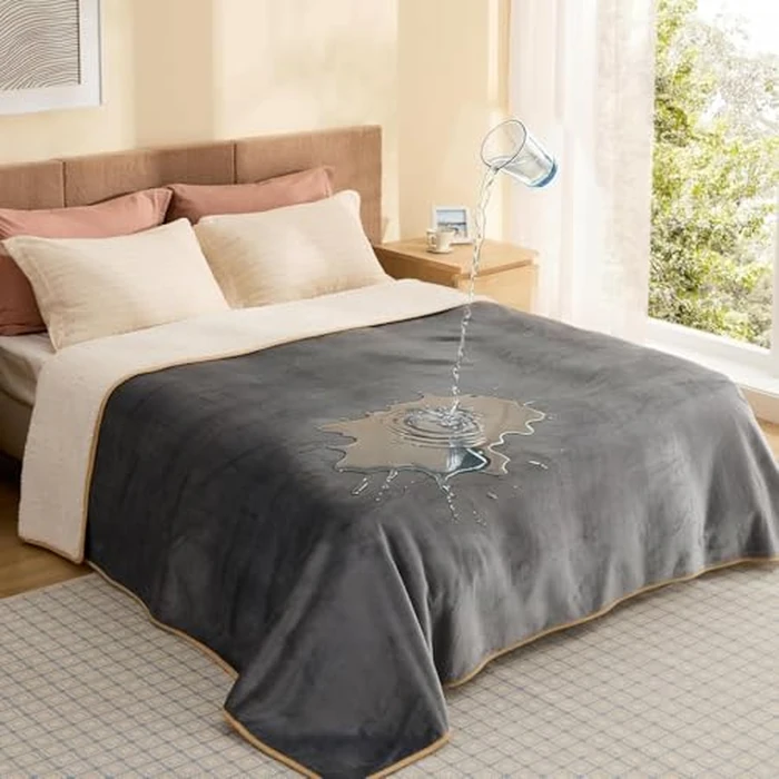Oillase Waterproof Blanket for Bed - Sherpa Fleece Waterproof Dog Blankets for Large Dogs, Pet Blankets for Bed/Couch, Soft Plush Reversible Furniture Protector, King Size, 86"x108", Grey by Oillase - Used - Very Good condition - CA$43.63