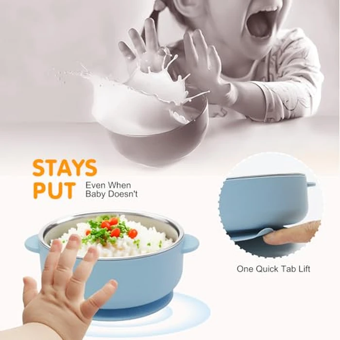 JVEOO 4 Pack Stainless Steel Baby Bowls with Suction, 2-in-1 SUS304 Toddlers Bowl & Removable Silicone Suction Kids Bowl Anti Scald Non Toxic Snack Container for Baby Food Feeding by JVEOO - Image 5
