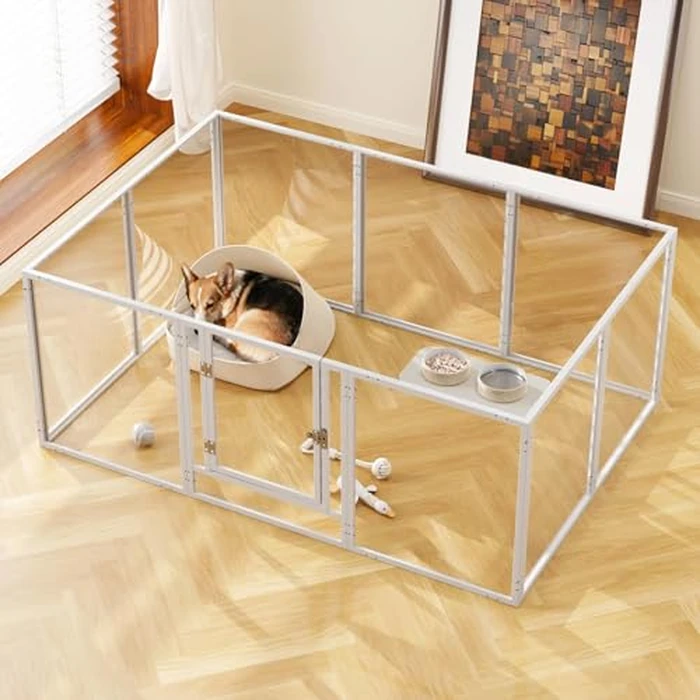 WSHPY Clear Acrylic Dog Play Pen Indoor - 59 Inch 10-Panel Pet Enclosure for Small Dogs & Cats, Outdoor Use with Door, Easy Assemble & Cleaning by WSHPY - Used - Like New condition - US$132.99