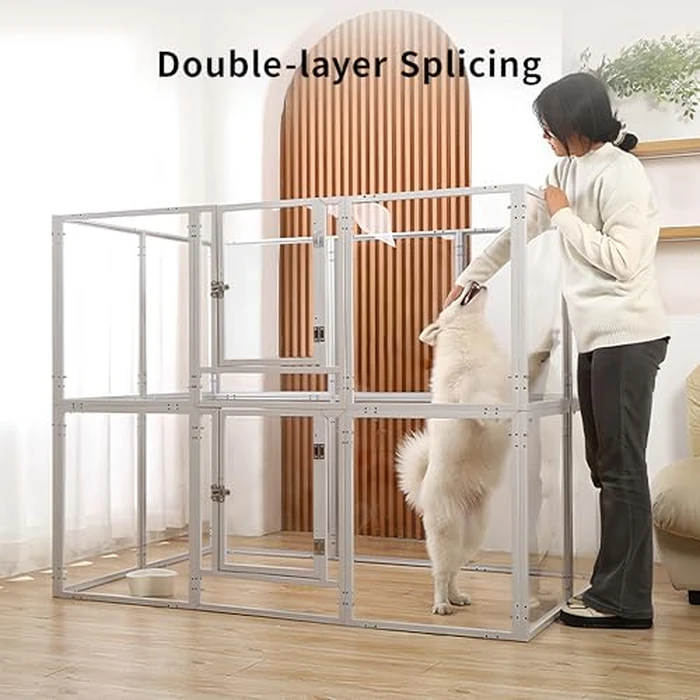 WSHPY Clear Acrylic Dog Play Pen Indoor - 59 Inch 10-Panel Pet Enclosure for Small Dogs & Cats, Outdoor Use with Door, Easy Assemble & Cleaning by WSHPY - Image 2