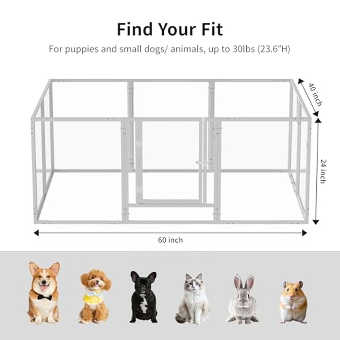 WSHPY Clear Acrylic Dog Play Pen Indoor - 59 Inch 10-Panel Pet Enclosure for Small Dogs & Cats, Outdoor Use with Door, Easy Assemble & Cleaning by WSHPY - Image 3