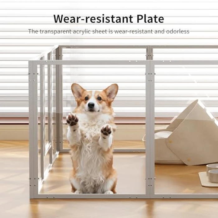 WSHPY Clear Acrylic Dog Play Pen Indoor - 59 Inch 10-Panel Pet Enclosure for Small Dogs & Cats, Outdoor Use with Door, Easy Assemble & Cleaning by WSHPY - Image 4