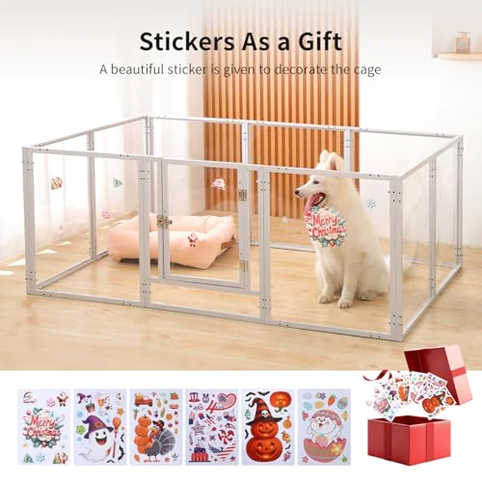 WSHPY Clear Acrylic Dog Play Pen Indoor - 59 Inch 10-Panel Pet Enclosure for Small Dogs & Cats, Outdoor Use with Door, Easy Assemble & Cleaning by WSHPY - Image 7