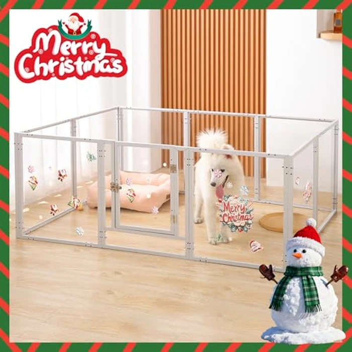 WSHPY Clear Acrylic Dog Play Pen Indoor - 59 Inch 10-Panel Pet Enclosure for Small Dogs & Cats, Outdoor Use with Door, Easy Assemble & Cleaning by WSHPY - Image 8