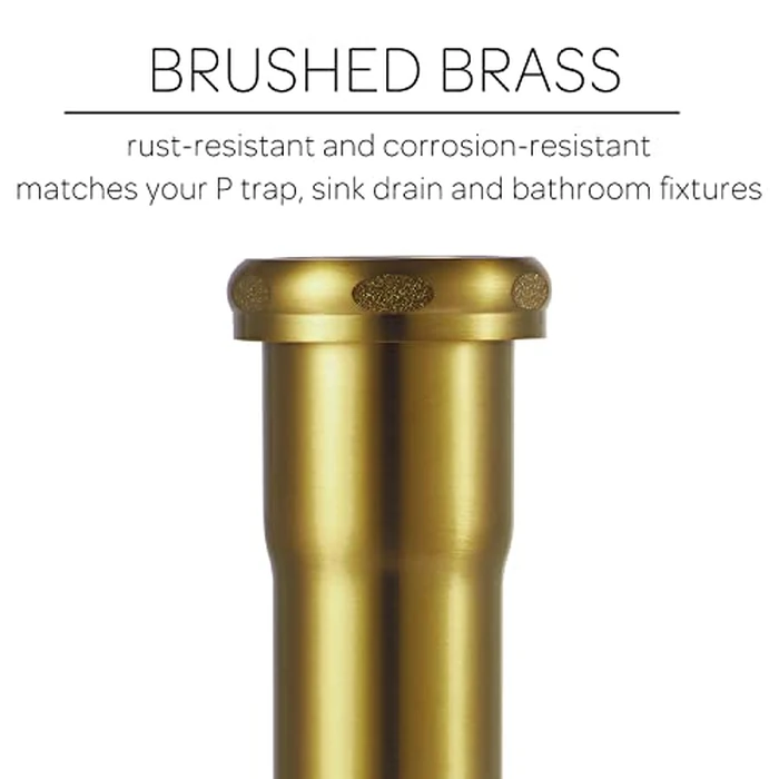 18 Gauge Brass Slip Joint Extension Tube 1-1/4” OD x 8” with Nut and Rubber Washer, P Trap Extension Tube, Sink Drain Tailpiece Tube Extension Heavy Duty, Brushed Brass Gold by Fipoque - Image 4
