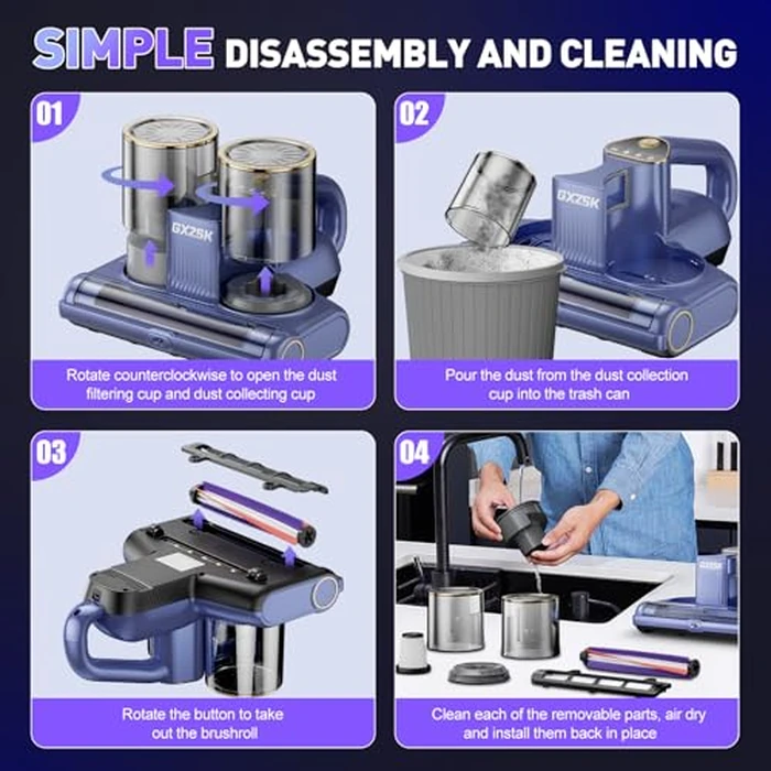 Mattress Vacuum Cleaner, 16kPa Bed Vacuum Cleaner with 253.7nm UV-C Light, Ultrasonic & 140℉ Heating, Dual Cup & Widen Suction Port Handheld Vacuums for Bed, Sofa, Couch, Crib (500W, Corded) by Gxzsk - Image 7