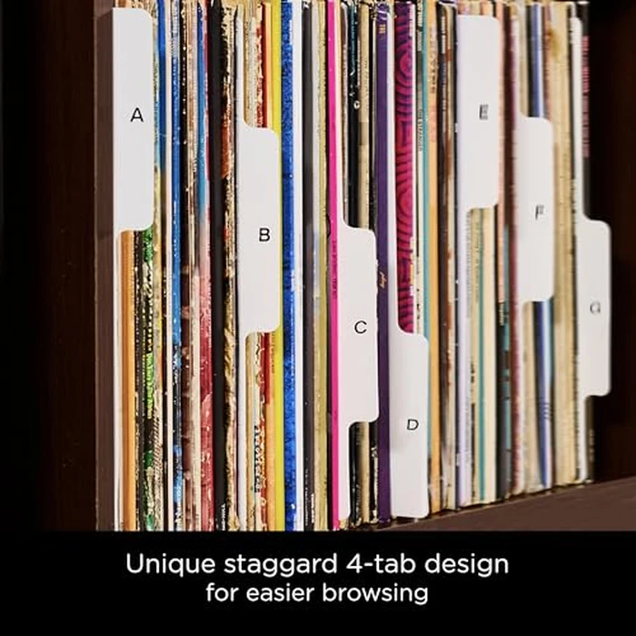 Carstens Records Heavy Duty Vinyl Album Dividers A-Z | Single Sided Printing | 12" LP Organizers with Tabs | Pack of 26 White | Made in The USA | for Side Browsing by Carstens Records - Image 3
