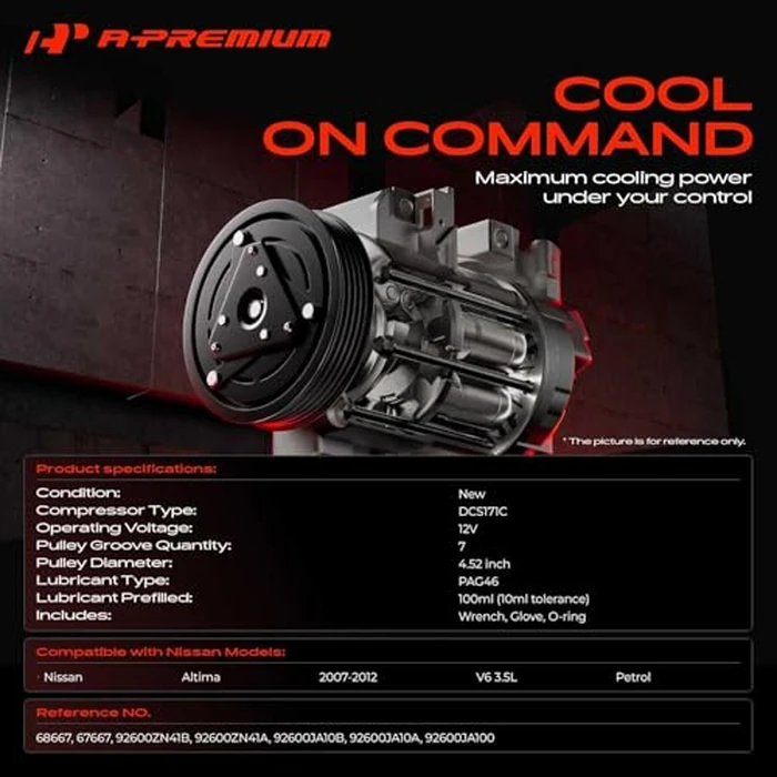 A-Premium A/C Compressor with Clutch - Fits for 92600-JA100 - Compatible with Nissan Altima 2007-2012 3.5L (Not Fit 2.5L) by A-Premium - Image 2