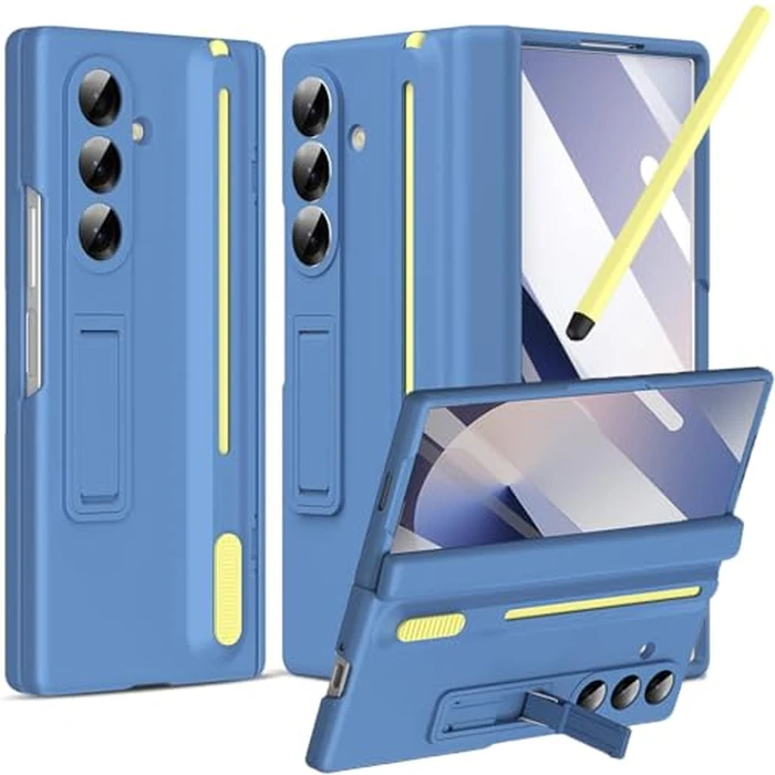 NINKI for Samsung Galaxy Z Fold 5 Case with S Pen Holder and Hidden Kickstand,Built-in Stylus Drop-Proof Hinge Screen Protector Phone Cover for Samsung Z Fold5 Case with S Pen Slot & Stand - Sky Blue by NINKI - Image 1