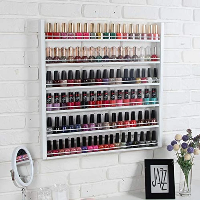 J JACKCUBE DESIGN White Wood Nail Polish Organizer with 6 Tier Shelves 100 Bottles Wall Mount Display Rack Makeup Essential Oil Bottles Holder Storage for Nail Salon Bedroom Dress Room - MK528C by J JACKCUBE DESIGN - Image 3