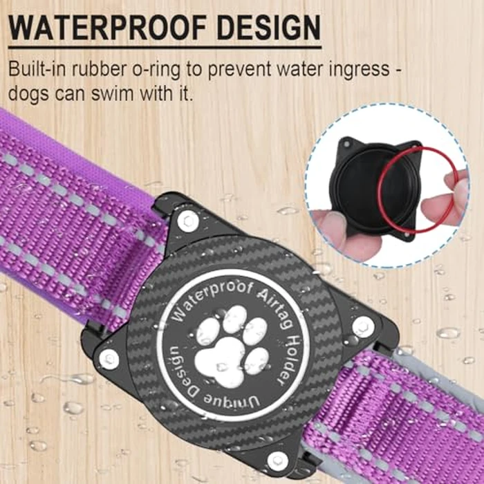 OKVSKO Airtag Dog Collar with Waterproof Air Tag Holder, Luminous Reflective, Soft Padded, Adjustable Nylon Pet Collar for Dogs,Purple, M by OKVSKO - Image 2