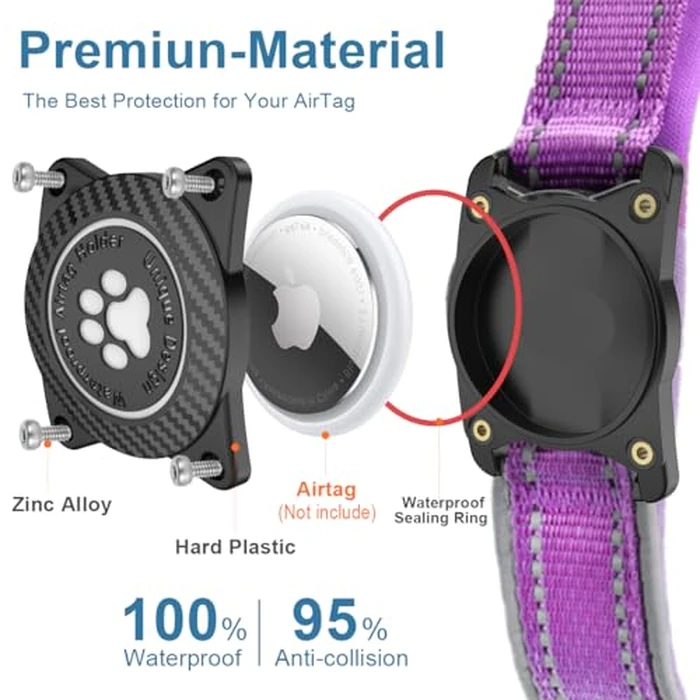 OKVSKO Airtag Dog Collar with Waterproof Air Tag Holder, Luminous Reflective, Soft Padded, Adjustable Nylon Pet Collar for Dogs,Purple, M by OKVSKO - Image 3