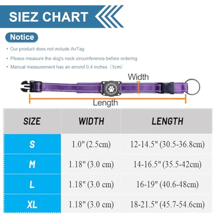 OKVSKO Airtag Dog Collar with Waterproof Air Tag Holder, Luminous Reflective, Soft Padded, Adjustable Nylon Pet Collar for Dogs,Purple, M by OKVSKO - Image 6