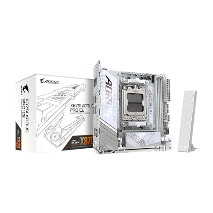 GIGABYTE X870I AORUS PRO ICE AMD AM5 LGA 1718 Motherboard, Mini-ITX, DDR5, 2X M.2, PCIe 5.0, USB-C, WIFI7, 2.5GbE LAN, EZ-Latch, 5-Year Warranty by GIGABYTE - Image 1