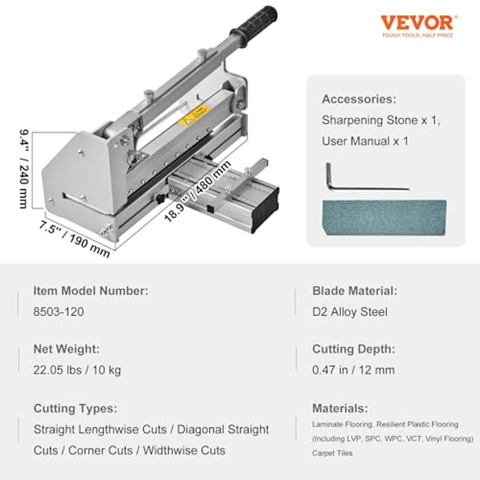 VEVOR Floor Cutter 330mm, Cuts Vinyl Plank, Laminate, Engineered Hardwood, Siding, 12mm Cutting Depth Effortless and Easy Cutting, Vinyl Plank Cutter for LVP, WPC, SPC, LVT, VCT, PVC, and More by VEVOR - Image 7
