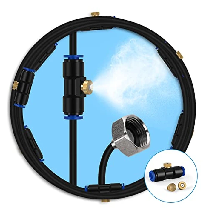 lifeegrn Misting Cooling System, Outdoor Misting System for Patio, 40 FT Misting Line+10 Mist Nozzles+3/4" Brass Adapter,Outdoor Mister System for Patio Garden Trampoline Greenhouse by lifeegrn - Used - Like New condition - US$18.99