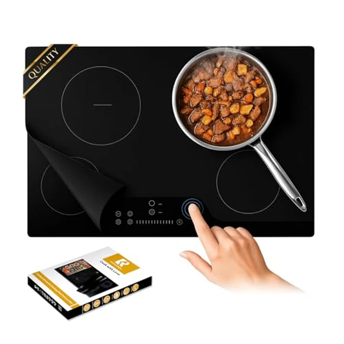 Extra-Large Translucent Induction Cooktop Protector Cover Mat 20.4"x30.7" (Magnetic) | 230 degreesC (450℉) Heat-Resistant | Range Covers for Electric Stove | Multi-Use Silicone Mat (Semitransparent Black) by Cook's Aid - Image 1
