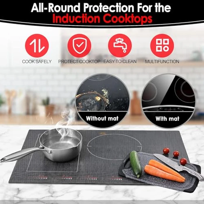 Extra-Large Translucent Induction Cooktop Protector Cover Mat 20.4"x30.7" (Magnetic) | 230 degreesC (450℉) Heat-Resistant | Range Covers for Electric Stove | Multi-Use Silicone Mat (Semitransparent Black) by Cook's Aid - Image 2