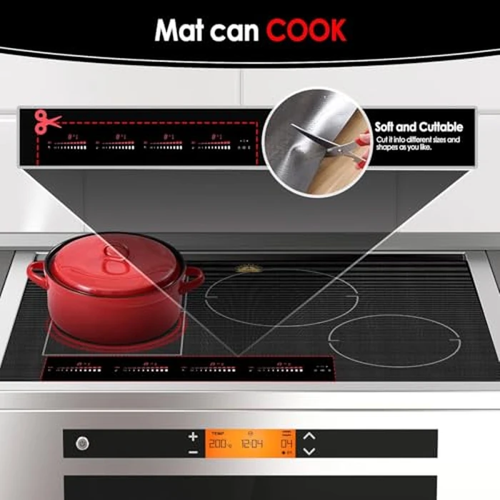 Extra-Large Translucent Induction Cooktop Protector Cover Mat 20.4"x30.7" (Magnetic) | 230 degreesC (450℉) Heat-Resistant | Range Covers for Electric Stove | Multi-Use Silicone Mat (Semitransparent Black) by Cook's Aid - Image 3