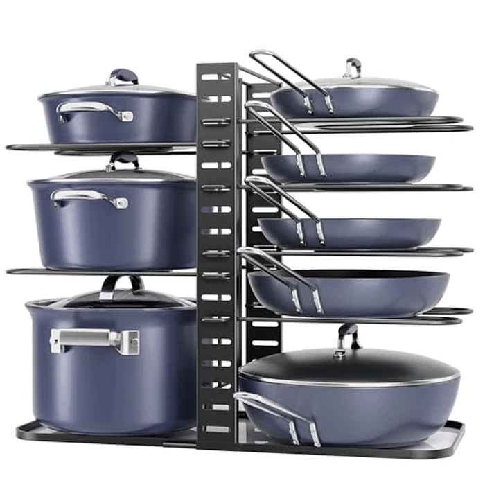 ORDORA Pots and Pans Organizer under Cabinet 14.55 Height, Adjustable 8-Tier Pot Organizers inside Cabinet, Kitchen Organizers and Storage Fit 6-11 inch Lightweight Cookware by ORDORA - Image 1