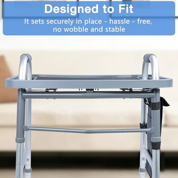 Soaids Walker Tray for Seniors with Dual Cup Holders, Side Pouch and Non-Slip Pad, Lightweight Durable Food & Drink Table, Compatible with Walker of 10210-1 Model (Gray) by Soaids - Image 3